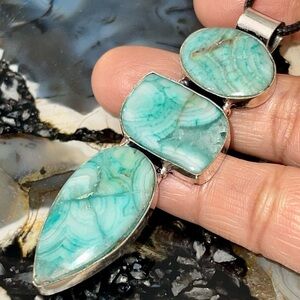 Dyed Blue Green Lace Agate Pendant 2 7/8”